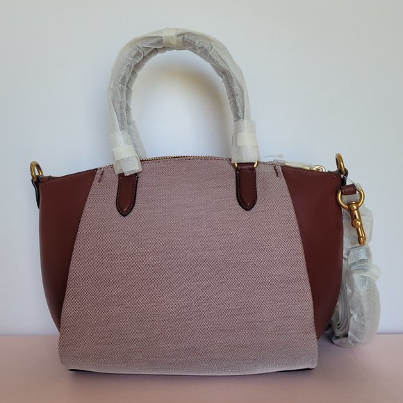 COACH Elise Badge Satchel In Jacquard & Refined Leather- Wine Multi $245⭐ - Picture 6 of 16